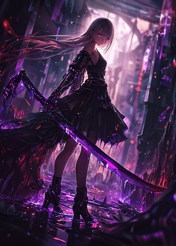 Cyberpunk Anime Girl with Katana