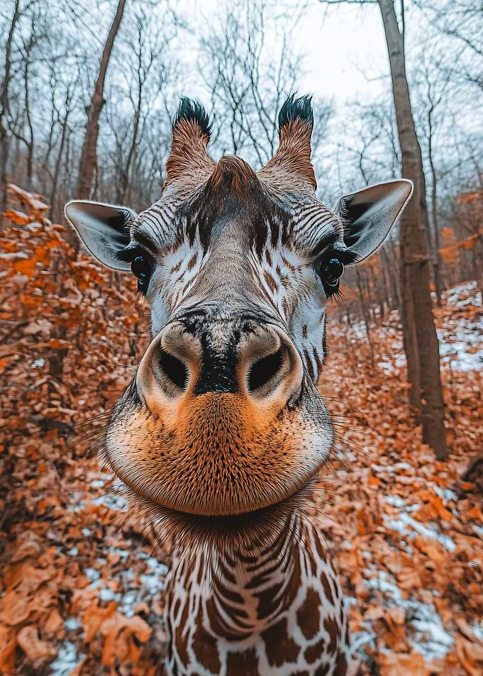 Close-up of a Giraffe in Autumn Forest