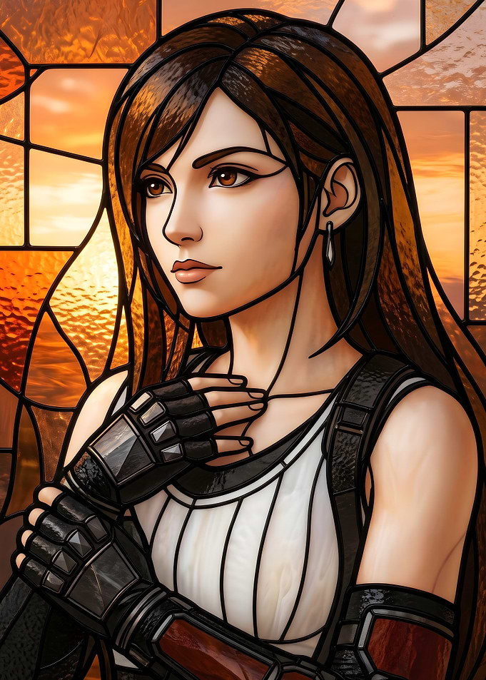 Final Fantasy VII Tifa Lockhart Stained Glass Art