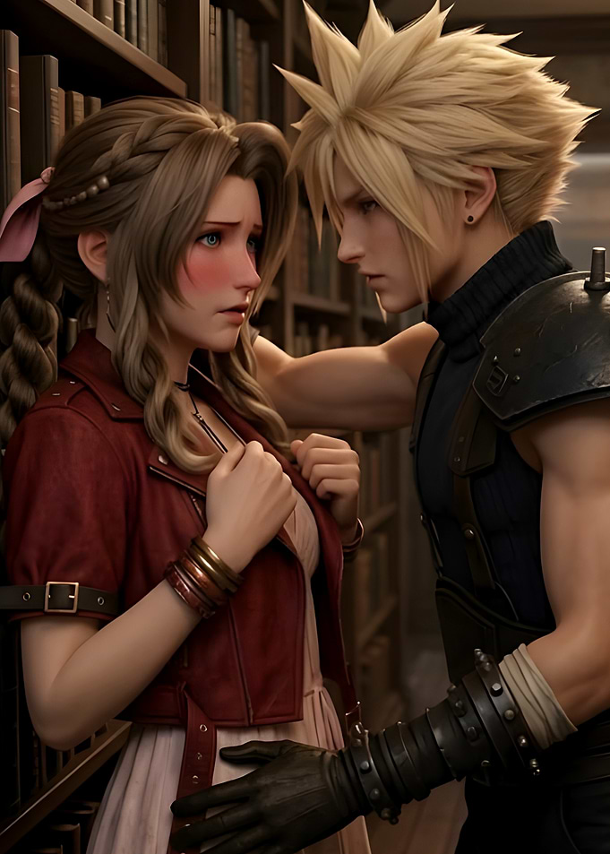 Cloud and Aerith in a Library final fantasy