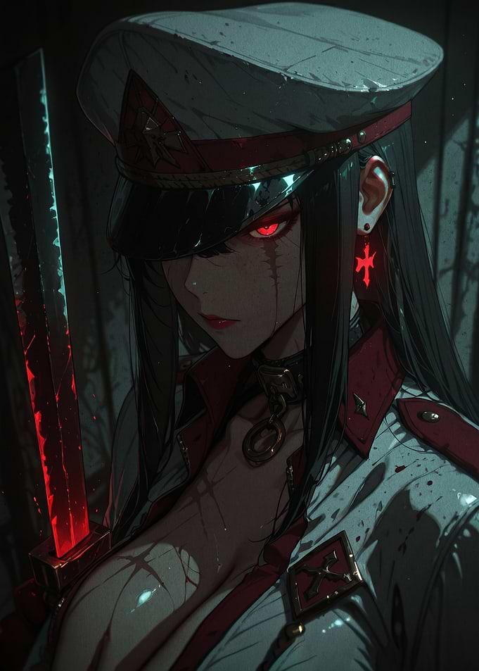 Anime Military Woman with Glowing Sword
