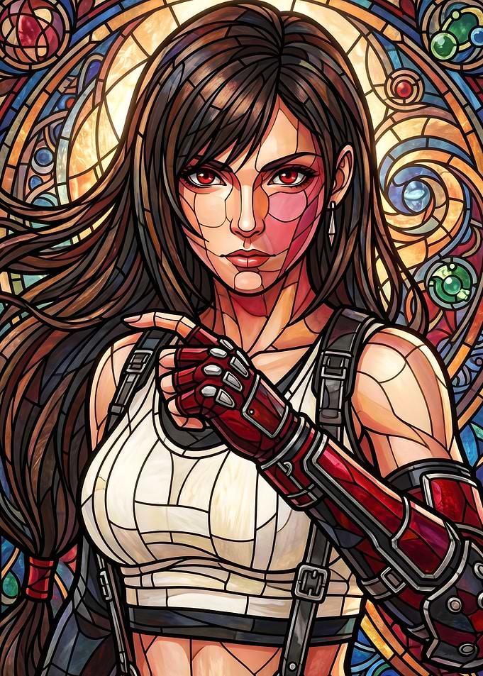 Final Fantasy VII Tifa Lockhart Stained Glass Art