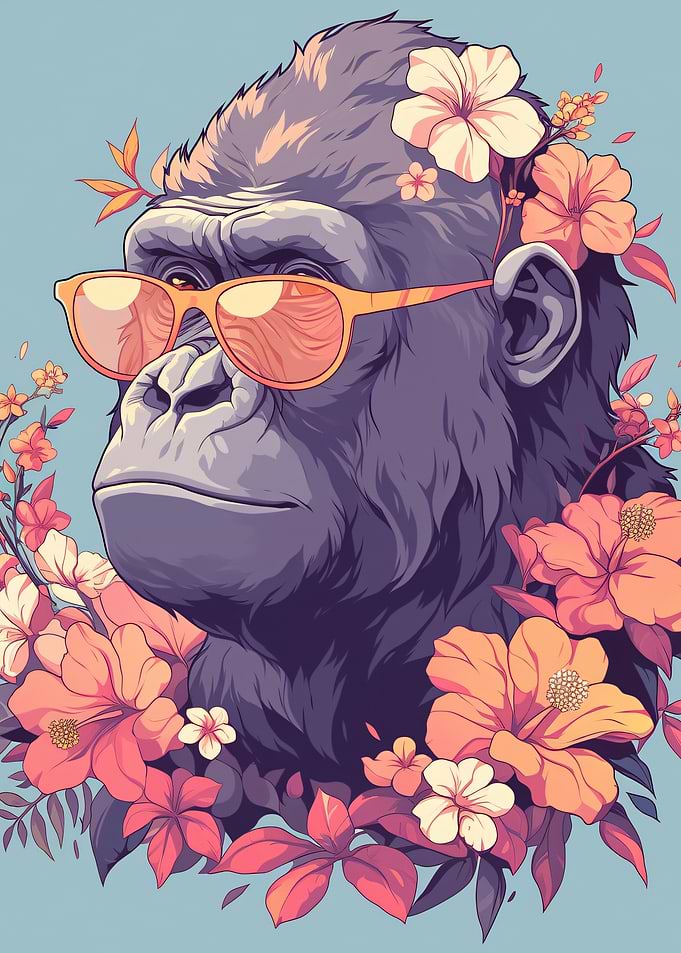 Cool Gorilla with Sunglasses and Flowers
