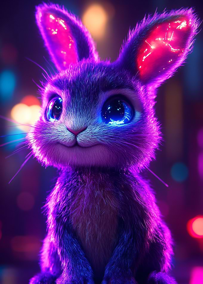Neon Bunny with Glowing Eyes