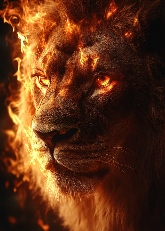 Lion engulfed in flames