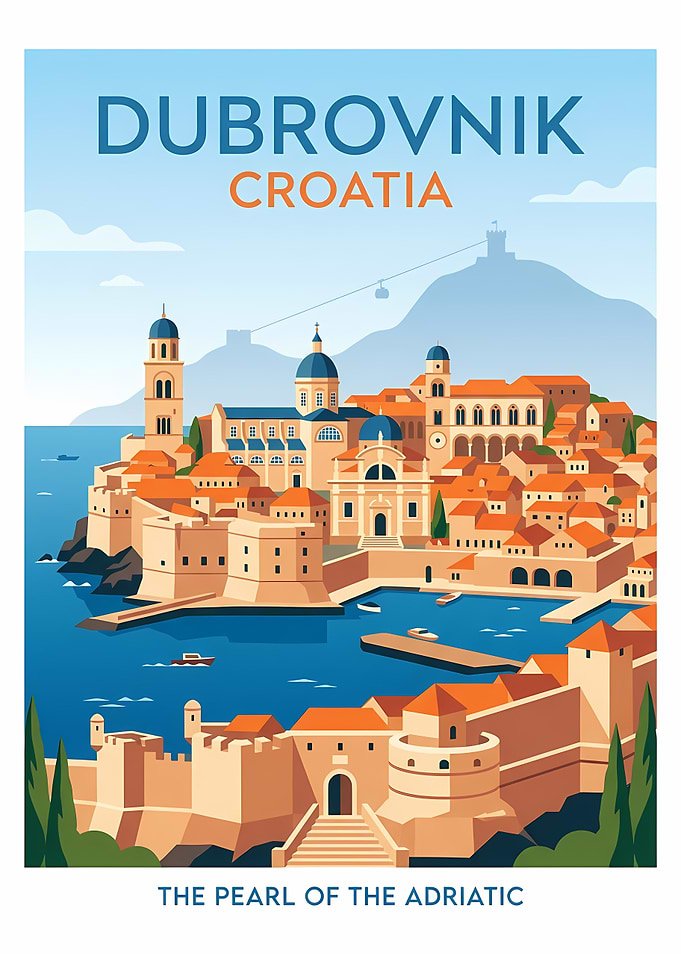 Dubrovnik, Croatia Vintage Travel Poster