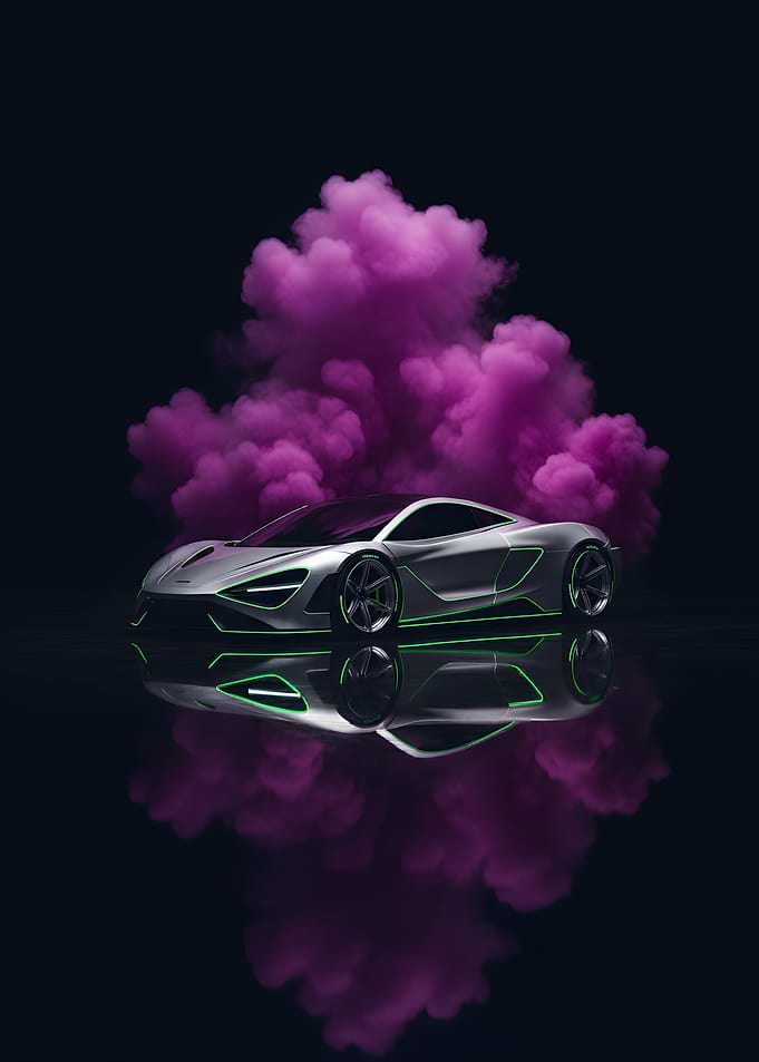 Futuristic Silver Car with Neon Green Accents