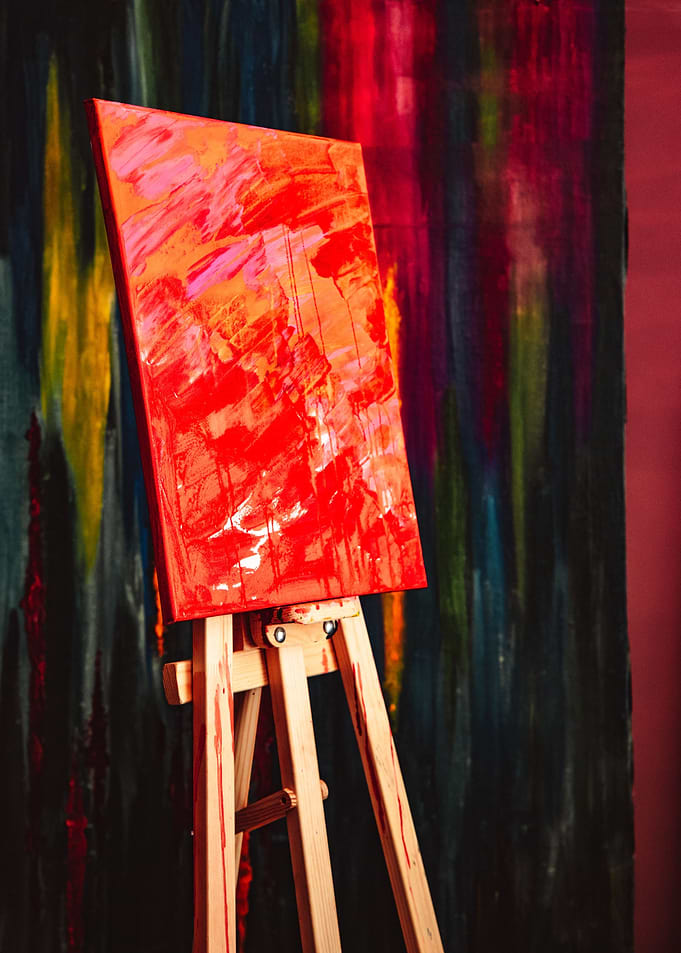 Abstract Red Painting on Easel