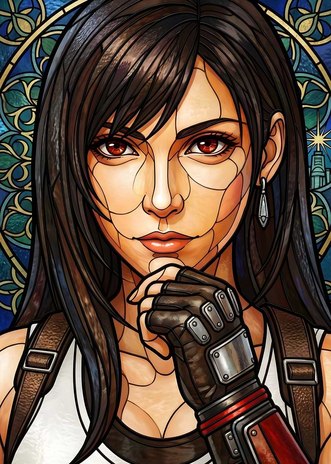 Final Fantasy VII Tifa Lockhart Stained Glass Portrait