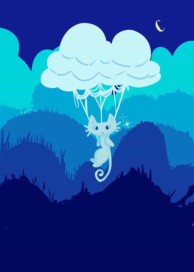 Cat Parachuting from a Cloud