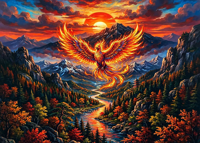 Phoenix Over Mountain Landscape