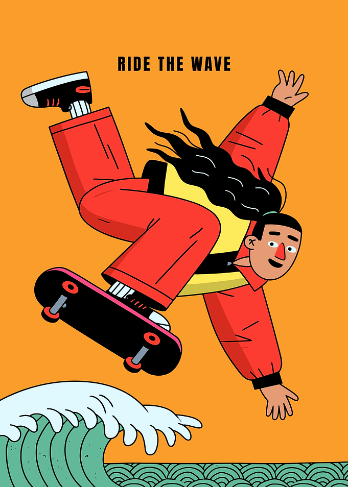 Skateboarder riding a wave