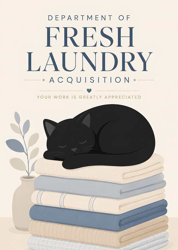 Black Cat Sleeping on Laundry