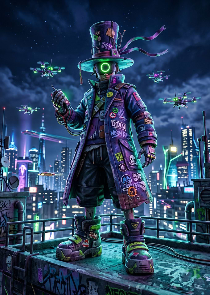 Cyberpunk character with drones