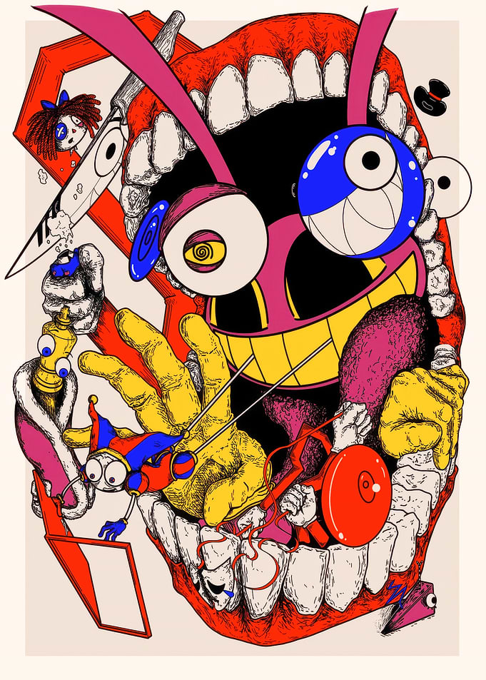 Surreal Mouth with Cartoon Characters