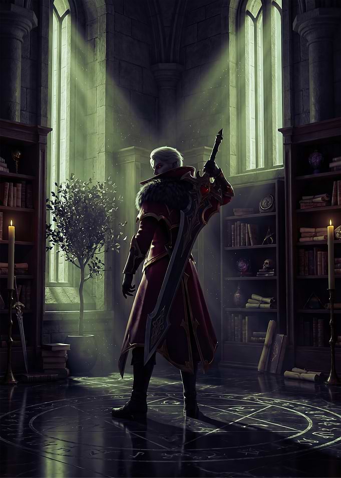 Vampire Warrior in Library