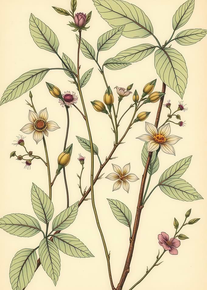 Botanical Illustration of Flowering Branches