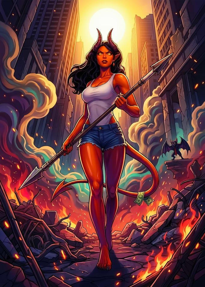 Demon Woman in Ruined City