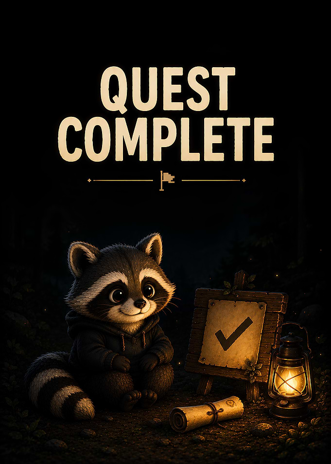 Quest Complete Cute Raccoon