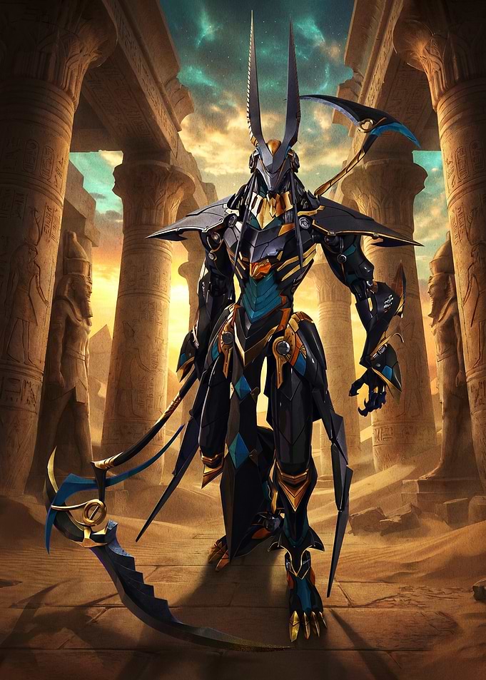 Mechanical Anubis Warrior in Egyptian Ruins