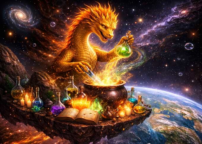 Dragon Alchemist in Cosmic Setting