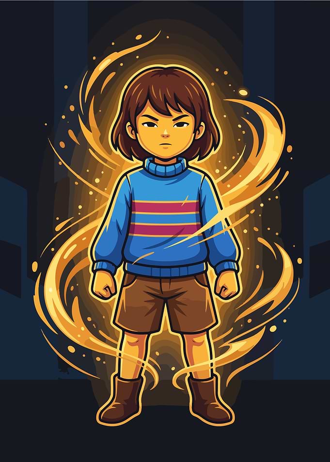 Determined Child with Fiery Aura