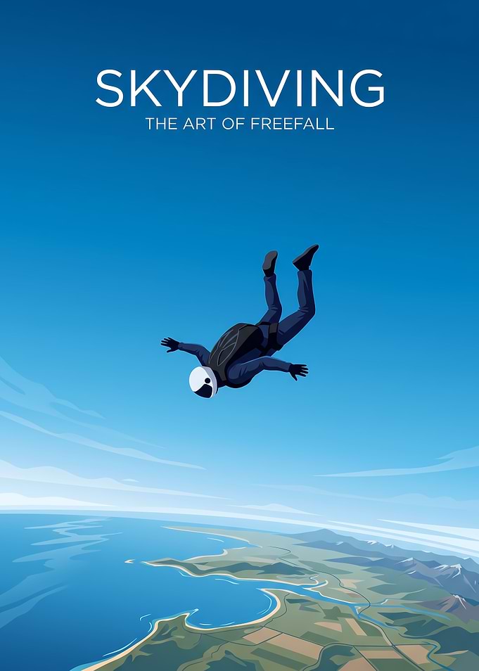 Skydiver in Freefall Over Landscape