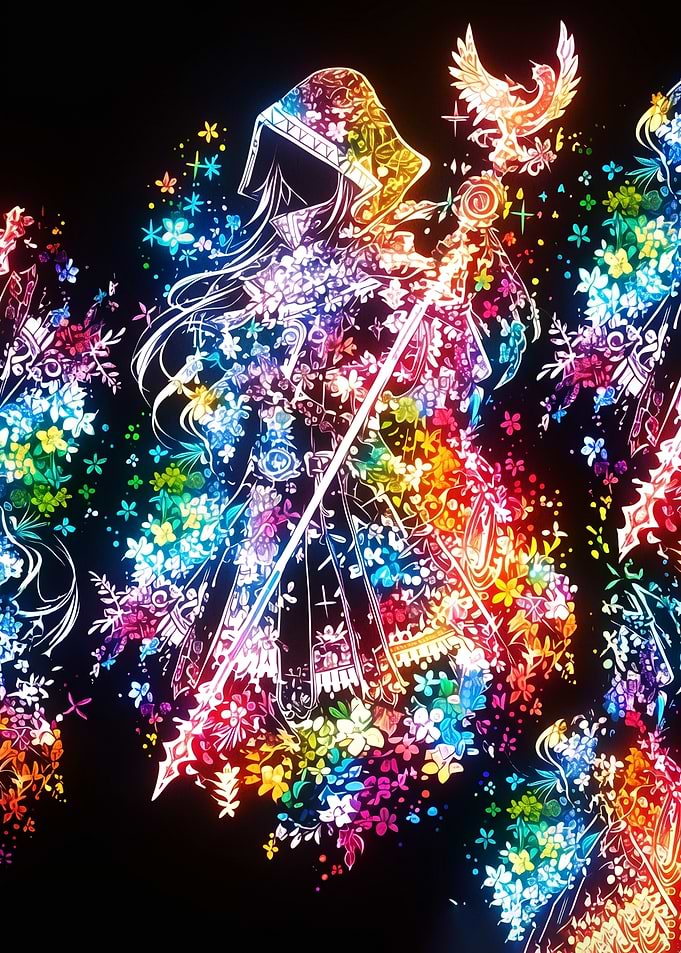 Anime Character with Floral Design