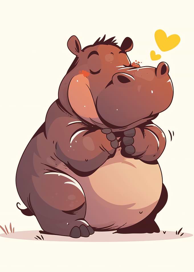 Cute Hippo with Hearts