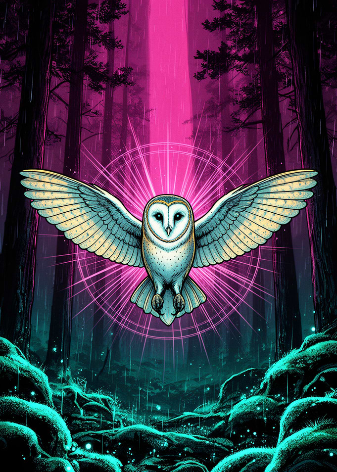 Mystical Owl in a Glowing Forest