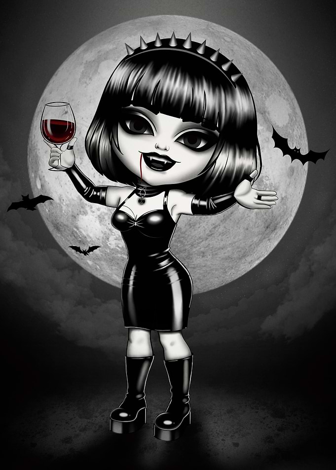 Cute Gothic Vampire Girl - Chibi Ossi Under the Full Moon