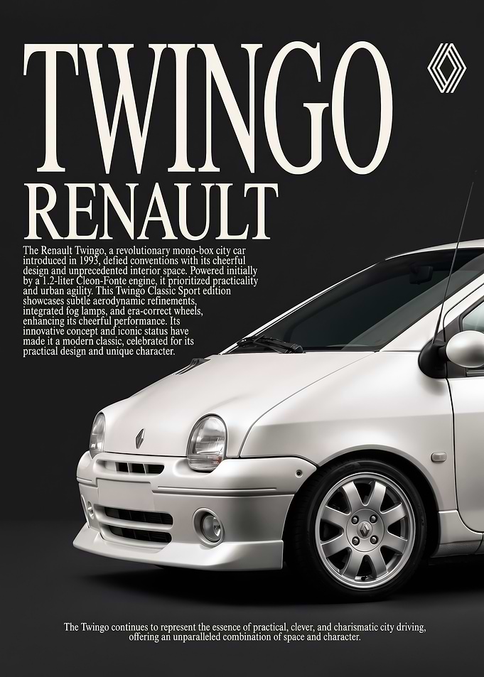 close up white Twingo Classic Sport car poster