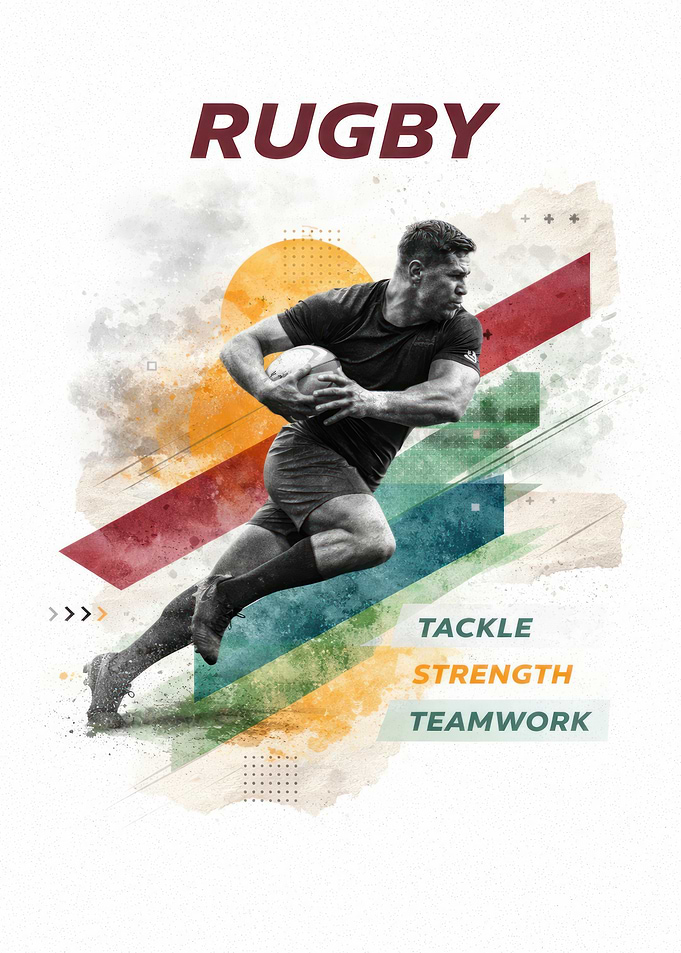 Rugby Player in Action - Strength and Teamwork Sports Poster