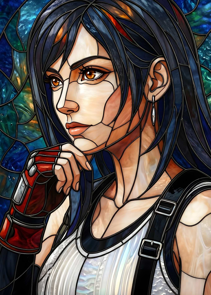 Final Fantasy VII Tifa Lockhart Stained Glass Portrait