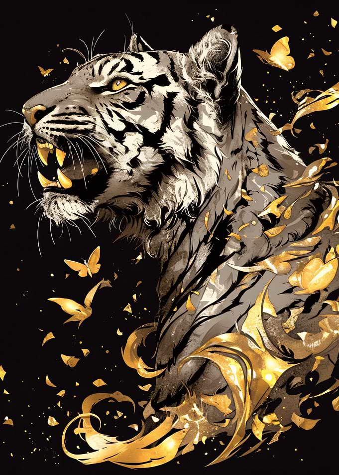 Golden Tiger with Butterflies