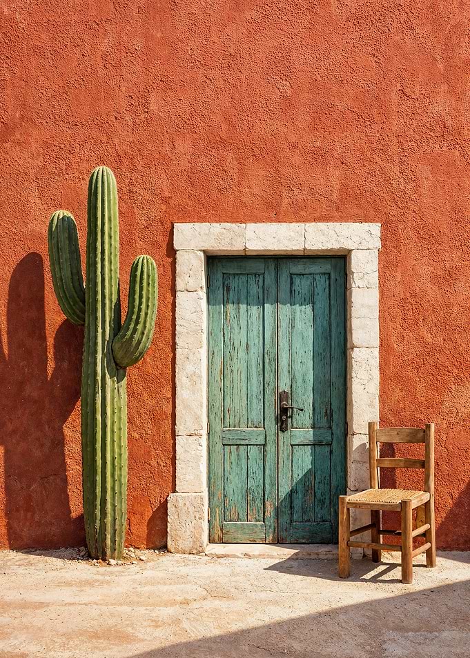 Minimal Mexican Architecture Scene with Cactus and Door