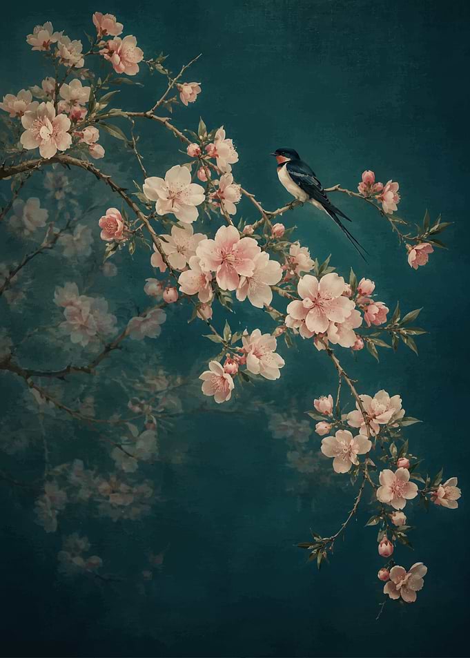 Bird on a blooming branch