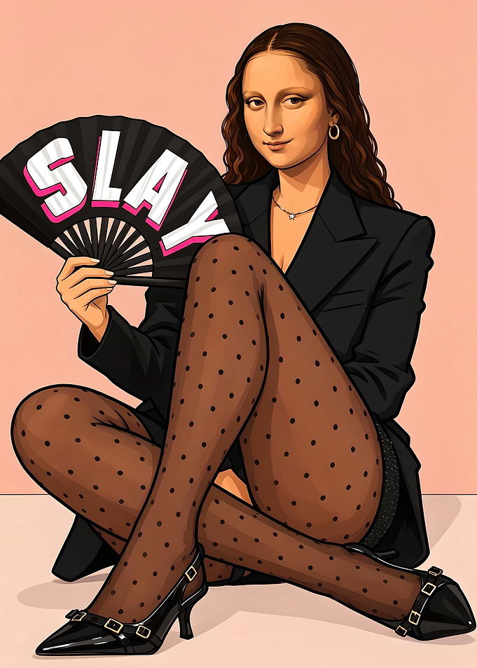 Mona Lisa with 'Slay' Fan