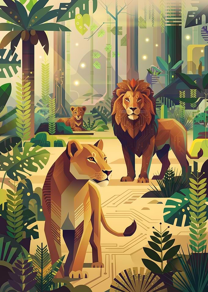 Circuit Board Jungle Lions