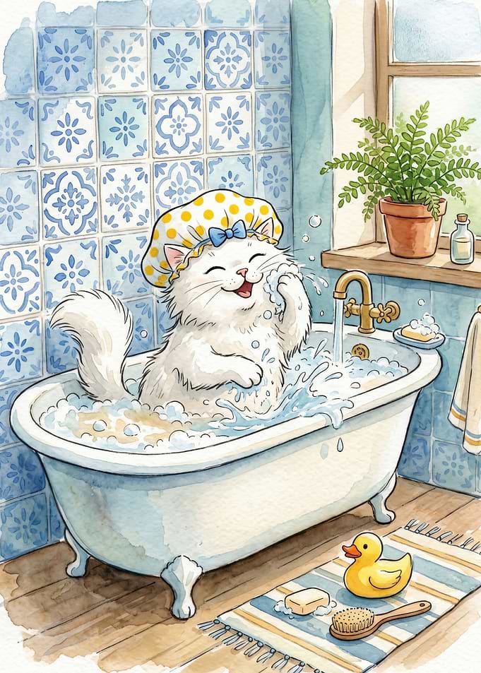 Cat Taking a Bubble Bath