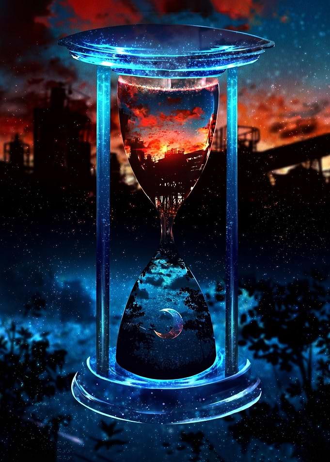Hourglass with Cosmic Scenes