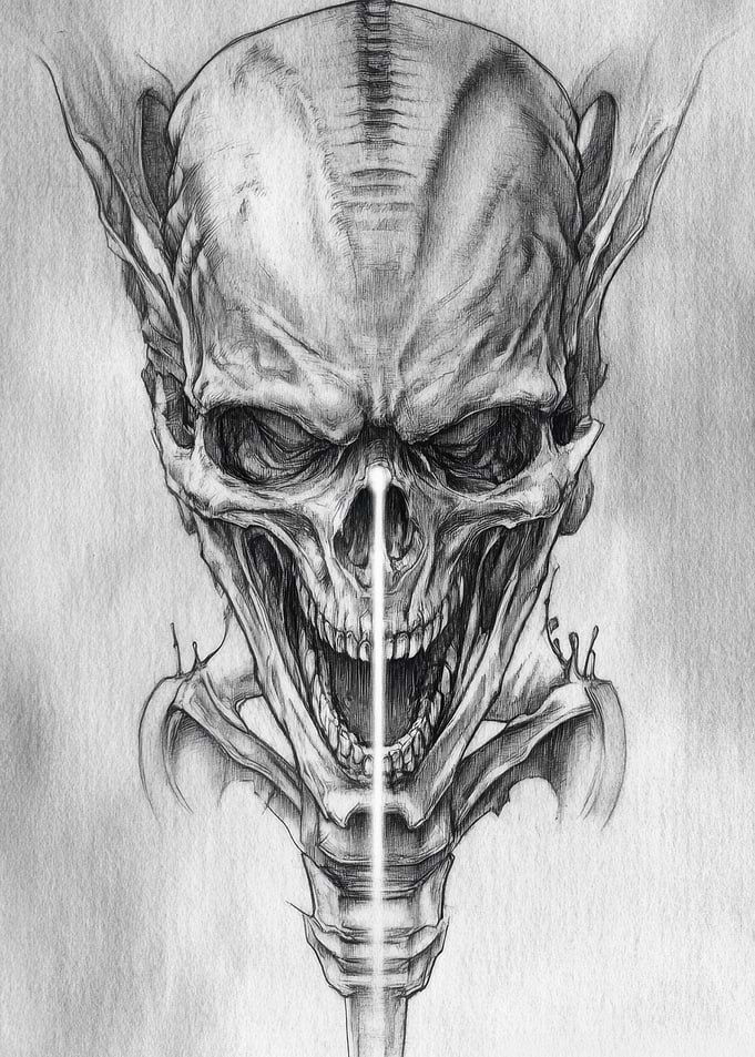 Detailed Skull Drawing with Light Beam