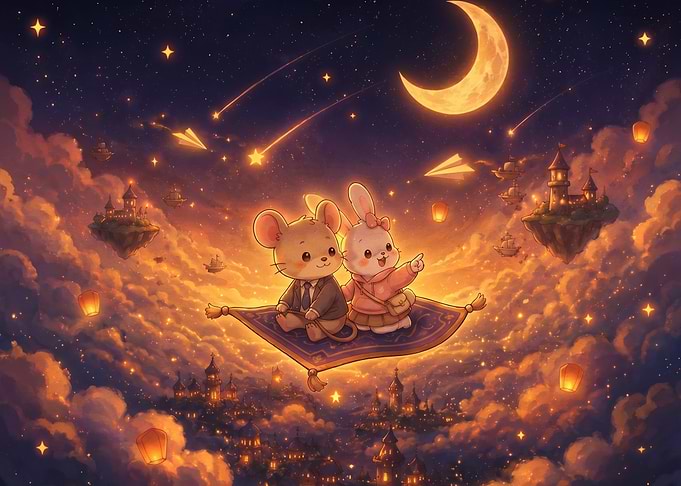 Cute Animals on Magic Carpet Ride