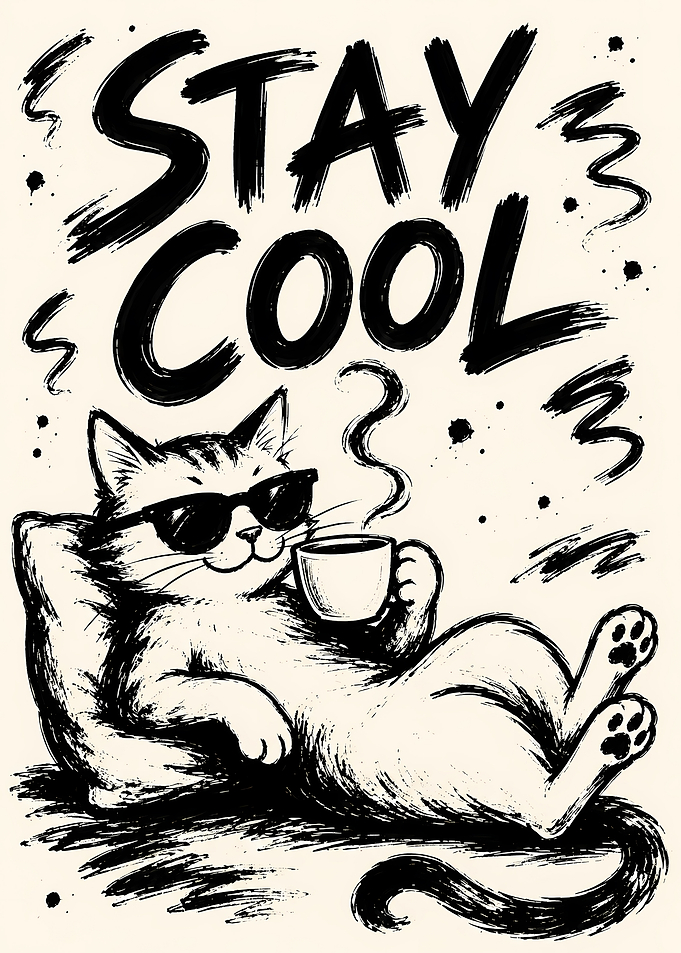 Cat with Sunglasses and Coffee