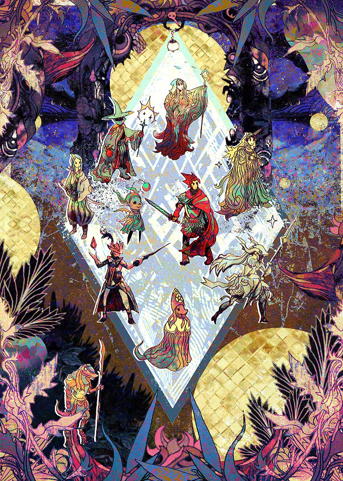 Fantasy Characters in a Diamond Pattern