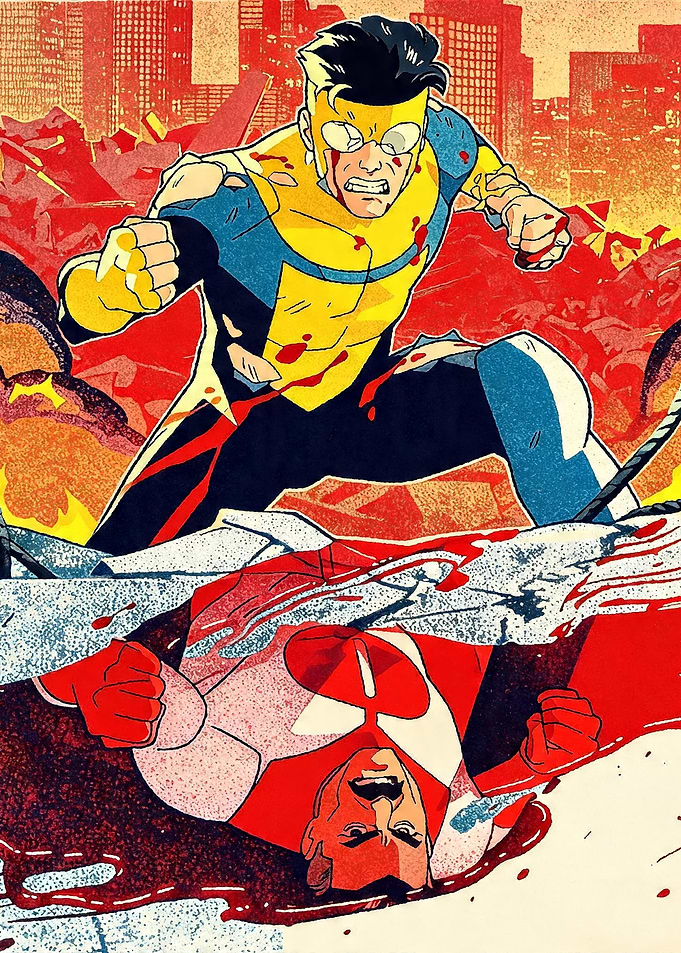 Invincible and Omni-Man in Battle