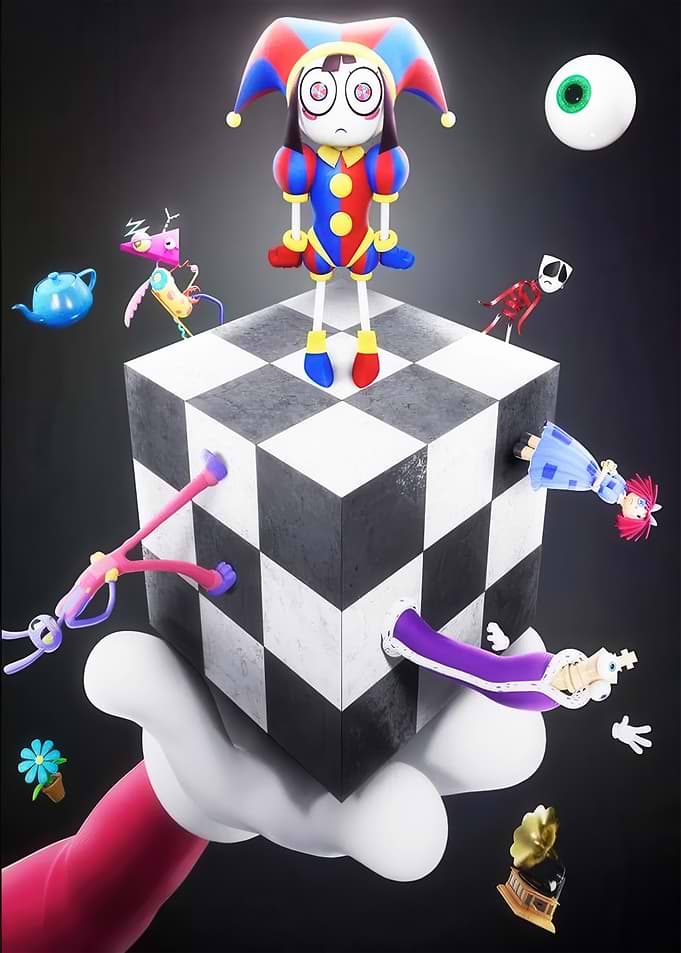 Surreal Jester and Chessboard Scene