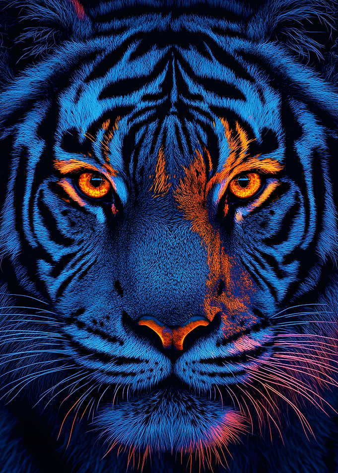 Aesthetic Neon Tiger Face Poster