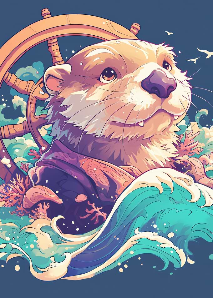 Cute Otter Captain in the Ocean