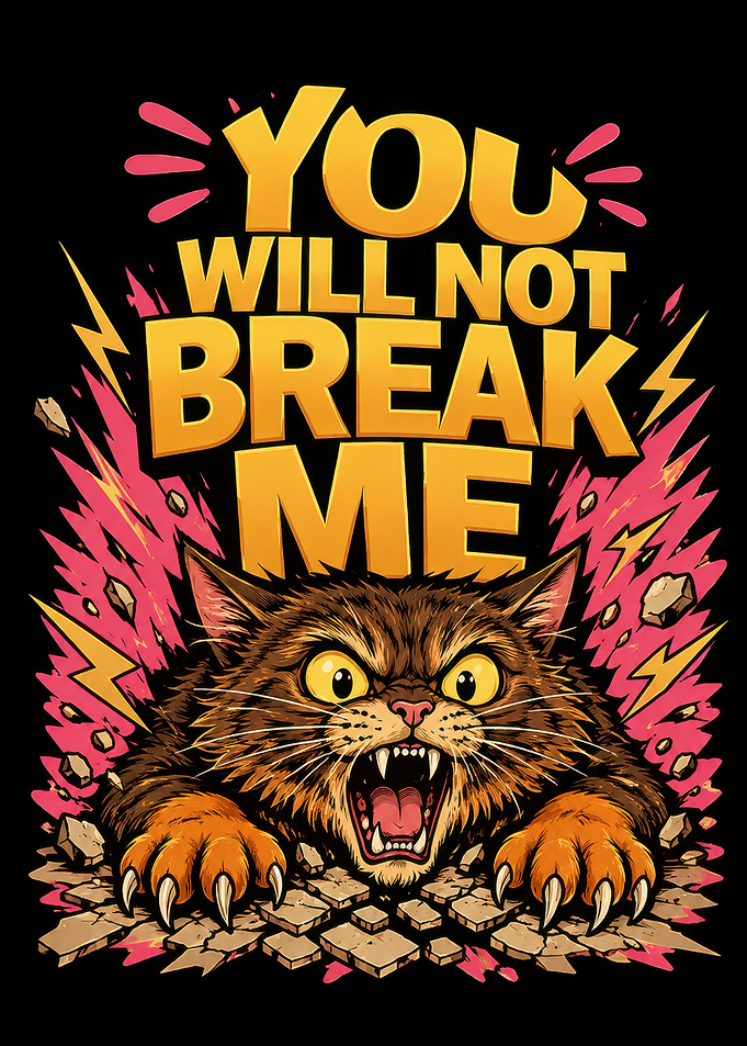 Fierce Cat Breaking Through Text